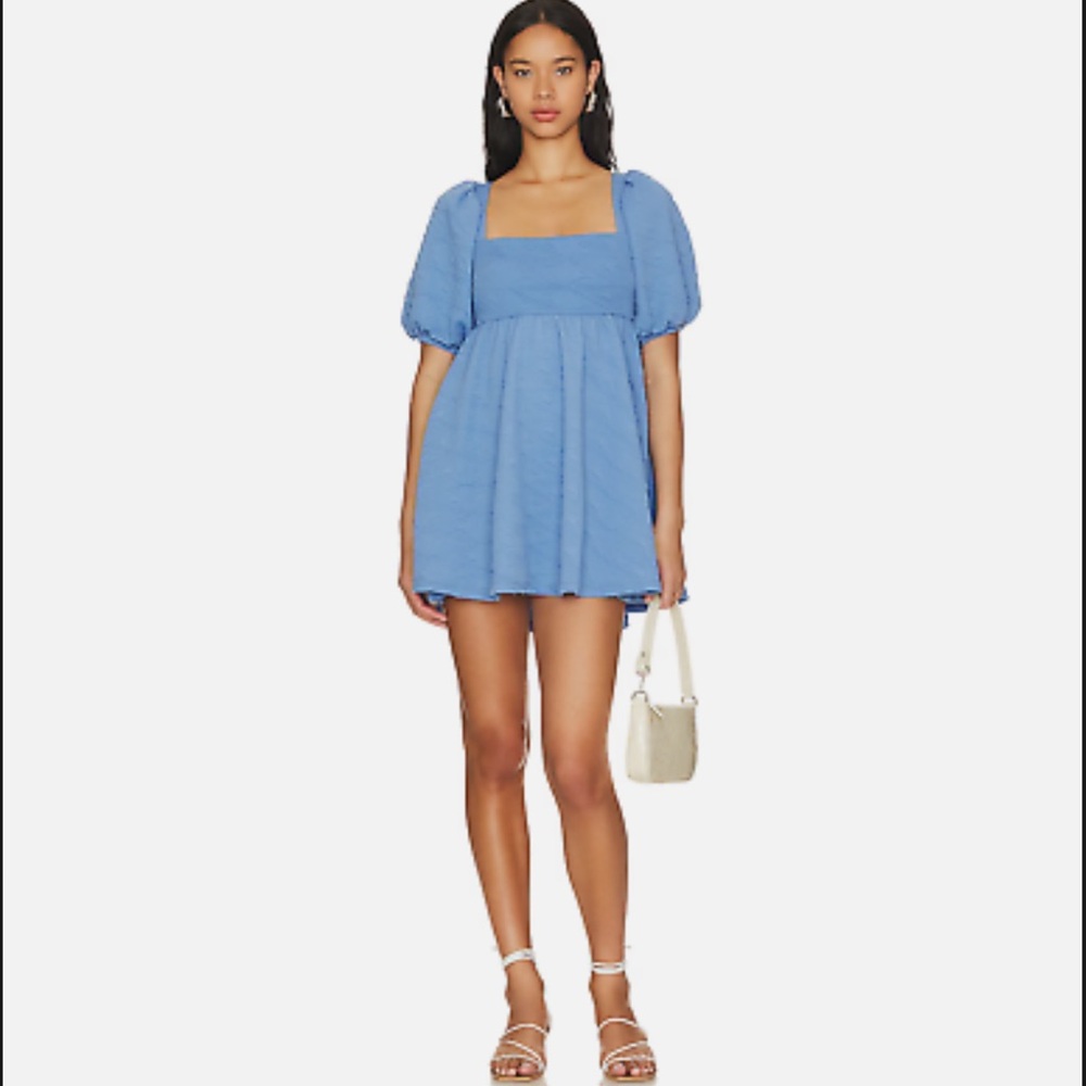 Free People Violet Mini Dress‎ In Blue Size XS Tie Back Pockets
